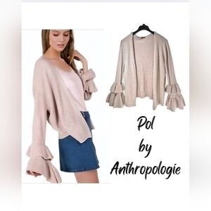 Boho Chic Ruffle Bell Sleeve Cardigan Sweater L Soft Knit Cozy Cottagecore